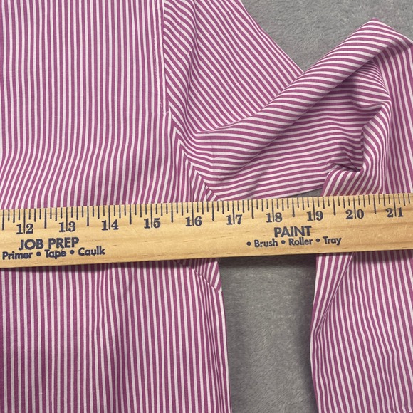 J Crew Top Petite Small Striped Ruffle Button Up Shirt Berry Ivory Cotton CN063 - Picture 10 of 15